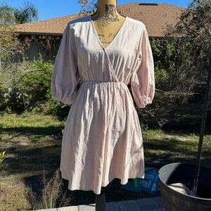 Velvet Torch Tan Crepe Mini Dress Balloon Puff Sleeves Size Medium